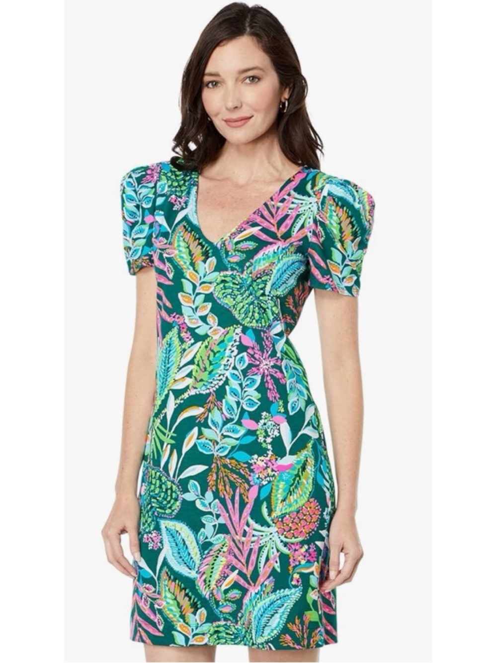 Lilly Pulitzer Aleece Green Tropical V Neck Short Sleeve T Shirt Dress  Small